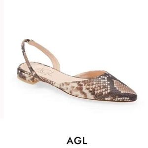 AGL snake print leather slingback flat shoes size 38 / 8 US